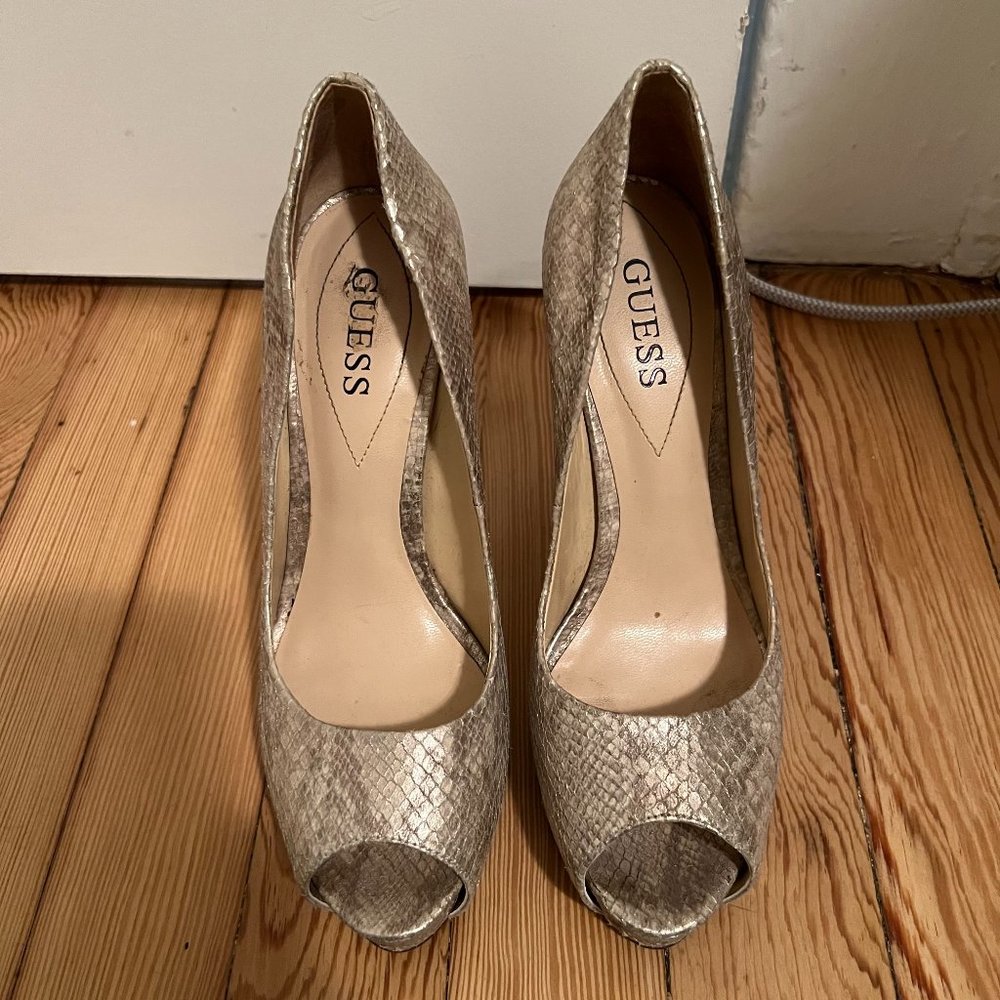 Guess Peep Toe Snakeskin Heels